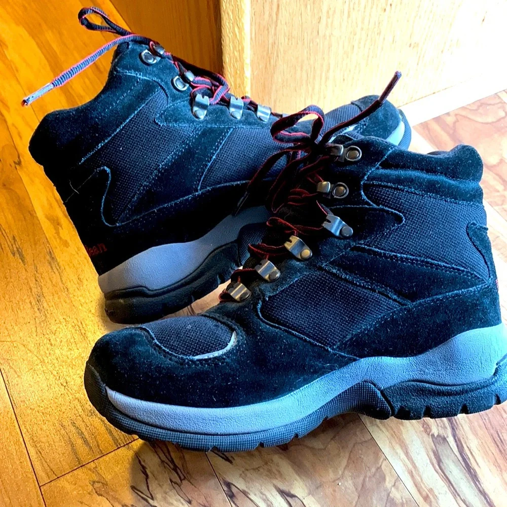 L.L. Bean women size 7 black gray red suede leather mesh hiker hiking boots